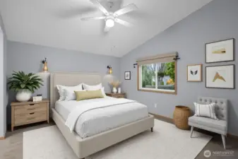 Virtually staged primary bedroom