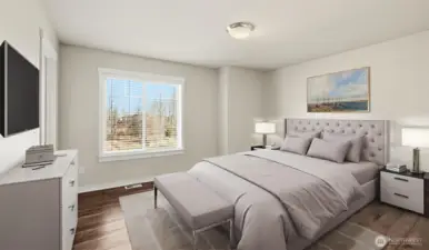 Spacious 4th bedroom on upper level offers large walk-in closet. (virtually staged)