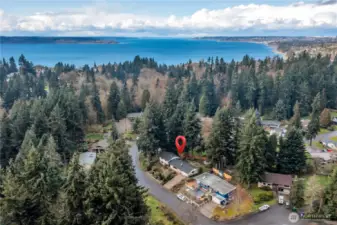 Aerial perspective showcases the home’s peaceful setting within a well-established neighborhood. Redondo waterfront is about 10 minutes away.