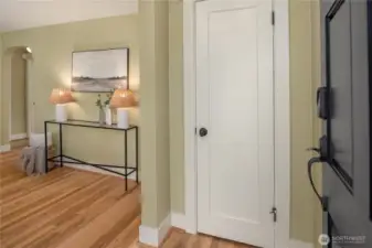 A formal entry greets you as you enter with a convenient coat closet and sits off the main so not to encroach on the living spaces.