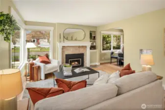 A look across the living room gives you a sense of the size and flow not to mention the charm.