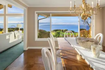 On the right of the living room is an oversize dining room. The current owner often hosted dinners for 12 with room to spare!