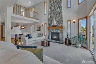 Living room showing loft space