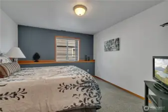 Lower level guest room.  with storage closet