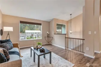 Living room with vaulted ceilings