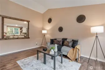 Living room with vaulted ceilings