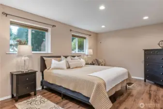 Primary bedroom, yes thats a king size bed