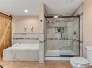 Primary bath with full shower and soaking tub