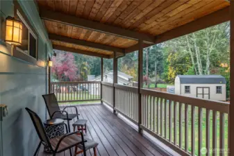 Covered back deck with trex style decking and T&G ceiling