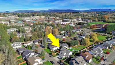 Aerial view showing the homes proximity to schools, grocery stores, restaurants and the YMCA
