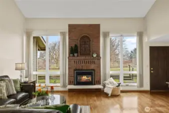 The focal point of the condo is the fireplace and large picture windows!