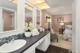 Another view of the primary bathroom and its connection to the bedroom.