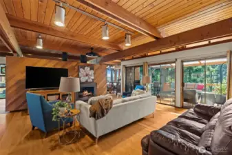 Large living area with doors to porch