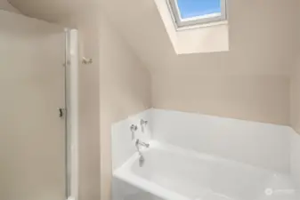 Bath and shower in upstairs bathroom
