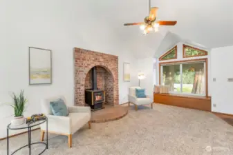 Front room with cozy woodstove