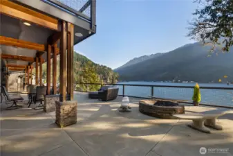 One angle of the huge patio overlooking the waters edge.