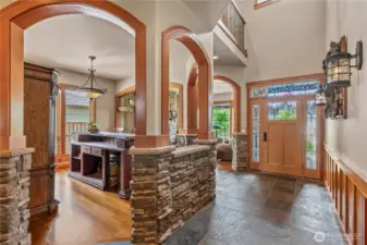 Heading back through the home capture the details of slate, stone, wood and arches again...