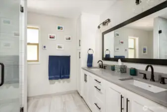 Primary bath with double sinks.
