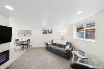 Fully finished deluxe suite! Has brand new carpet with a 7lb waterproof pad. Super soft and comfy! Great space with cute electric fireplace.