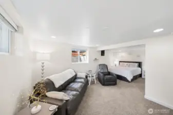Around the corner is a sleeping space that can fit a queen bed!