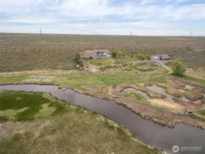 Arial view of properties, Rocky Ford Creek and beehives