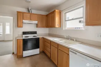 The spacious kitchen is located on the main floor.