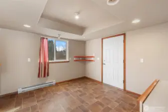 Looking from shop into living area