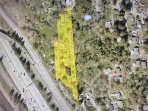 Second aerial view of 5022 118th st 9 parcels shaded in yellow on map ready to build