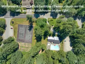 Picture of the clubhouse, athletic/tennis courts and Pea Patch Community areas.