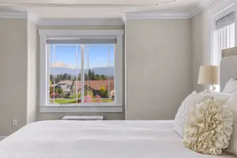 Majestic Mt. Baker and surrounding mountain range views from the primary bed!