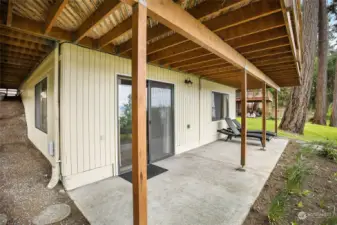 Covered patio off downstairs rec room