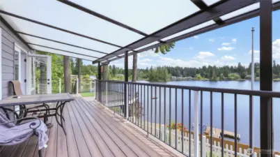 Large covered deck composite decking material.
