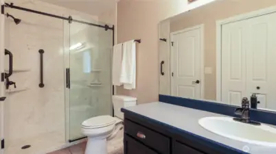 Nice shower in lower level bath
