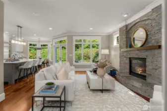 Dry stack stone fireplace.