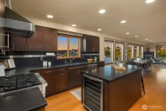Beautiful views of the Olympic Mountains and Puget Sound from on of the best places to entertain in this home.