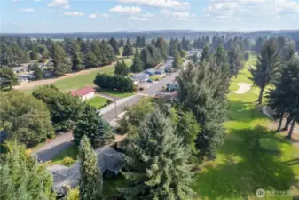Overhead shot of the surrounding golf course