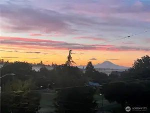 Rainier at sunrise from the front porch.