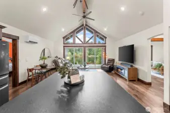 Generous natural lighting throughout the main room.