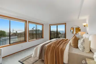 Primary bedroom with views.