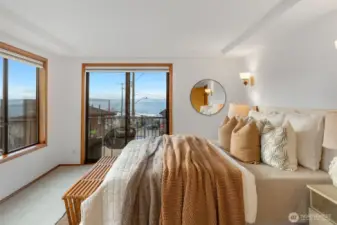 Primary bedroom with views.