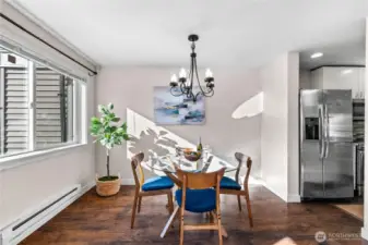 The dining room sits beside the kitchen and living room, making entertaining a breeze.