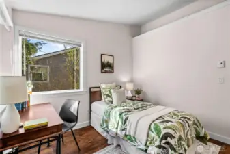 Bedroom 1 - looking from the closet, up to the storage space near the ceiling.