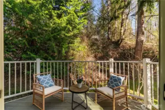 Your private, fenced in patio in the back of the house. Watch bunnies hop or squirrels chase while you sip your morning coffee.