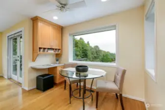 Breakfast nook with built-in desk.