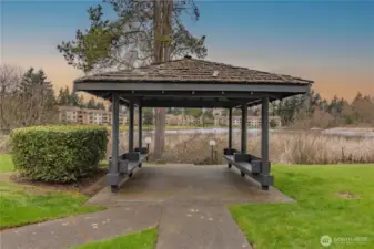 Common Area - Seated Area by Lake, Right Next to C Building
