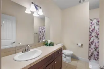 Main floor guest bathroom with shower.