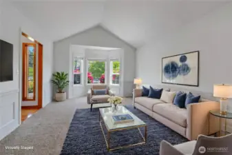 Living room with bay window.