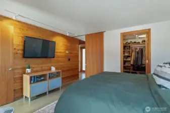 Spacious primary walk-in closet