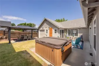 7-person hot tub in the back yard.