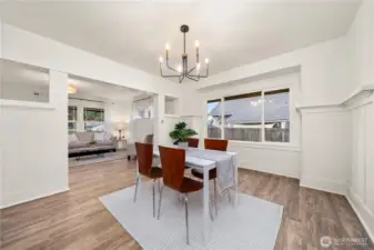 Dining Room with new lighting blends old and new